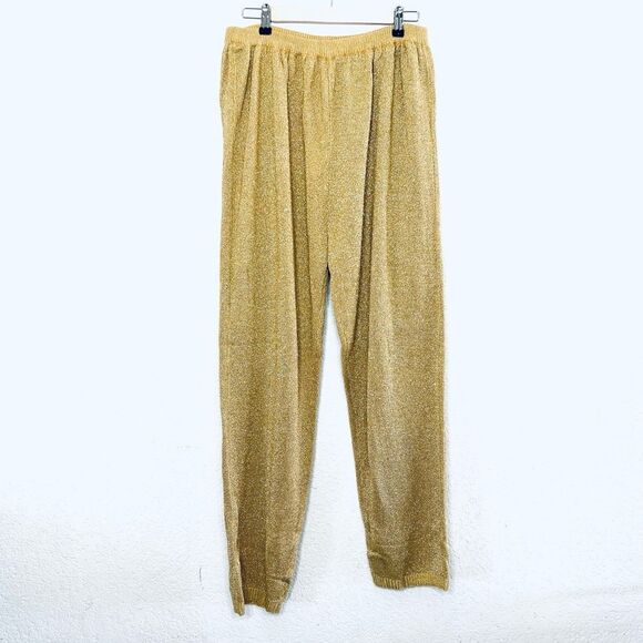 Vintage 90’s Maurada Metallic Gold Tinsel Knit Sweater Pants High Rise Size XL - Picture 1 of 12